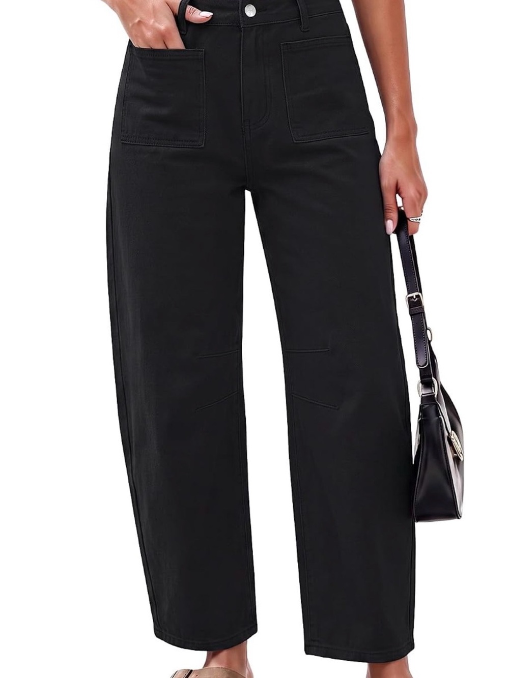 Cropped High-Rise Barrel Leg Women's Jeans - Black, Size Medium